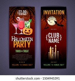 Halloween disco cocktail party poster with jack o lantern pumpkin and full moon. Invitation design. Halloween background