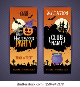 Halloween disco party poster with jack o lantern pumpkin and full moon. Invitation design. Halloween background