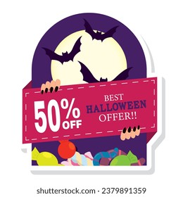 Halloween discount sticker Creepy label Vector