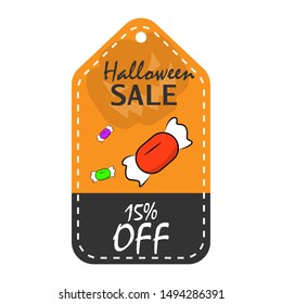 halloween discount tag with discount percentage, vector illustration
