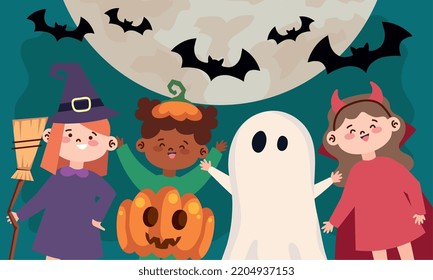 halloween disguised kids at night