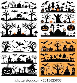 Halloween dividers and borders scary silhouettes