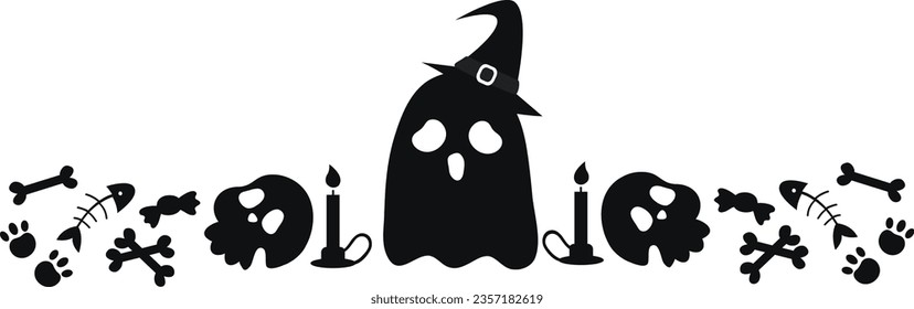 Halloween dividers collection. Horizontal borders with holiday objects and characters. witches and pumpkins.