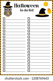 Halloween to do list.Preparing to the holiday of all saints. Vector Illustration. Symbols of Halloween. 