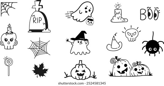 Jogo Doddle Halloween, Mão Editável desenhado Spooky dia Coleção Scribble, Design do elemento para dia de Halloween. 