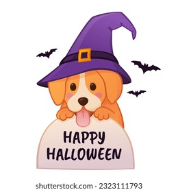 Halloween dog animal with witch hat vector