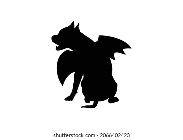 Halloween dog with bat wings vector clipart, back of sitting black dog silhouette, black bat dog clip art, halloween pet sticker, cutting file