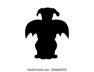 Halloween dog with bat wings vector clipart, back of sitting black dog silhouette, black bat dog clip art, halloween pet sticker, cutting file