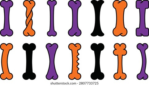 Halloween dog bone shapes collection in orange purple and black