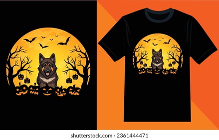 Halloween Dog T Shirt Design, Halloween Dog Vector, German Shepherd Dog Vector, Halloween Night