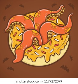 halloween donut with tentacles of octopus illustration