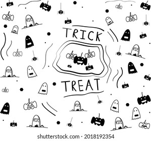 Halloween doodle art with pumpkin, ghost, spider vector for holiday festival.