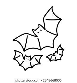 Halloween doodle bat icon set. Silhouettes of bats. A Halloween symbol.