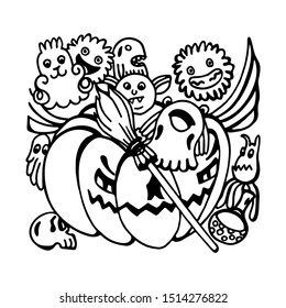 Halloween doodle black liner freehand drawn