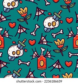 Halloween doodle cartoon illustration pattern design