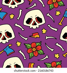 caricatura de doodle de halloween diseño de patrones sin fisuras