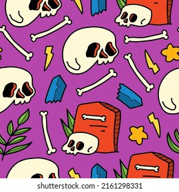 halloween doodle cartoon seamless pattern design