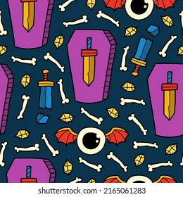 Halloween doodle cartoon seamless pattern design
