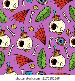Halloween doodle cartoon seamless pattern design