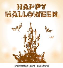 Halloween doodle with castle, element for design, vector illustration