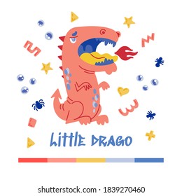 Halloween Doodle Character Dragon with Spots. Handdrawn vector illustration with Animal and small patterns. The mystery, the concept of All Saints Day, Halloween, posters, greeting cards