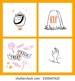 Halloween doodle collection of hand drawn icons. Spooky and fun doodle elements for halloween decorations and sticker. EPS 8
