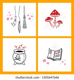 Halloween doodle collection of hand drawn icons. Spooky and fun doodle elements for halloween decorations and sticker. EPS 8