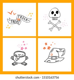 Halloween doodle collection of hand drawn icons. Spooky and fun doodle elements for halloween decorations and sticker. EPS 8