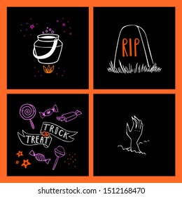 Halloween doodle collection of hand drawn icons. Spooky and fun doodle elements for halloween decorations and sticker. EPS 8