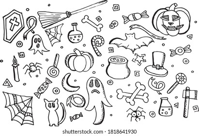 Set Halloween Elements Images Drawn Handdrawn Stock Vector (Royalty ...