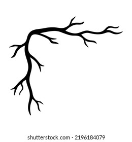 Halloween doodle corner frame isolated. Hand drawn vector spooky element of trees, autumn branches