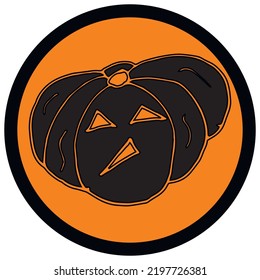 Halloween doodle design on black and orange background. Hand drawn illistration for Halloween decorations, stickers, cards,  t-shirts, mugs, backgrounds.