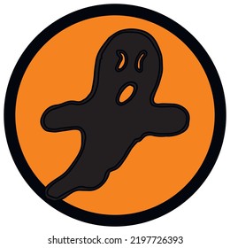 Halloween doodle design on black and orange background. Hand drawn illistration for Halloween decorations, stickers, cards,  t-shirts, mugs, backgrounds.