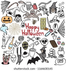 Halloween doodle, drawing, white background