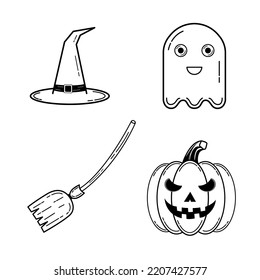 Halloween doodle elements in black and white outline.  You can use it to make posters, banners, and others