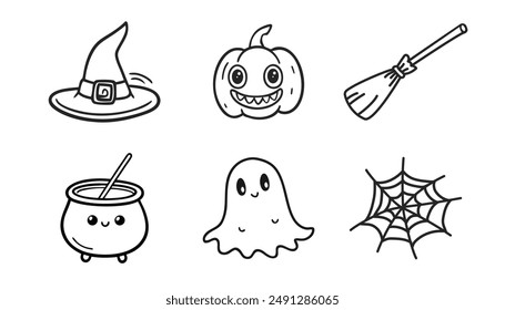 Halloween doodle elements set. Funny Hand drawn cartoon sketches