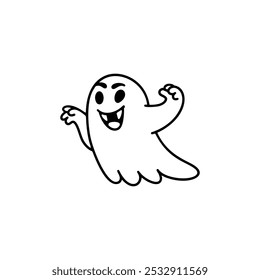 Fantasma de rabiscar Halloween. Poltergeist bonito assusta os outros. Truque ou Trate. Ilustração de contorno de vetor. Para livro de colorir.