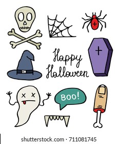 halloween doodle icons set