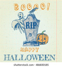 Halloween doodle - pumpkin, ghost and tombstone