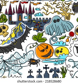 Halloween doodle seamless pattern
