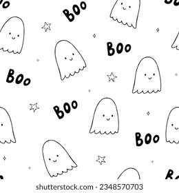Patrón sin fisuras de doodle de Halloween. Fondo de Halloween con fantasmas. 
