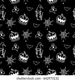 Halloween doodle seamless pattern vector background