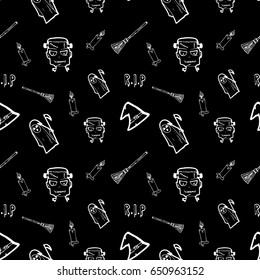 Halloween doodle seamless pattern vector