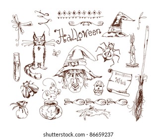 Halloween doodle set