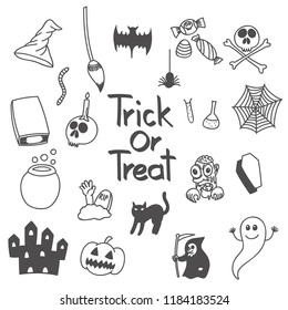 Halloween doodle, set, drawing