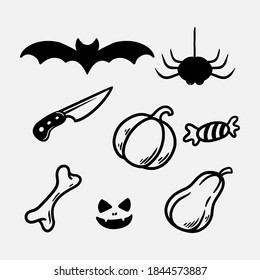halloween doodle set hand drawn silhouette