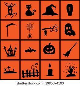Halloween doodle set hand drawn. Halloween vector collection of holiday symbols. Pumpkin, grave, ghost, horror, fear and other drawn vector Halloween elements.