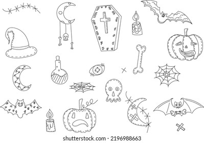 halloween doodle set, icons for halloween, isolated vector