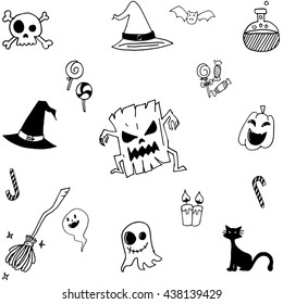 Halloween doodle set simple vector art illustration