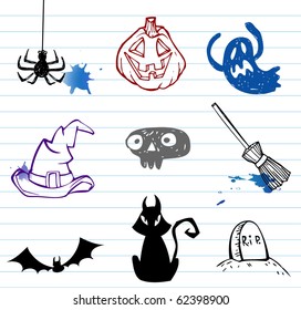Halloween doodle set, vector illustration.